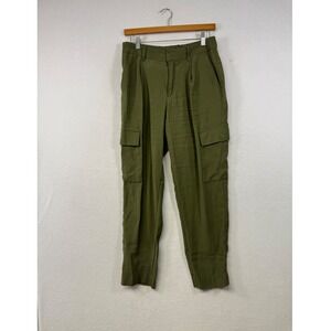 A New Day Cargo Pants Women Size 6 Olive Green High Rise Pleated Utility Tapered